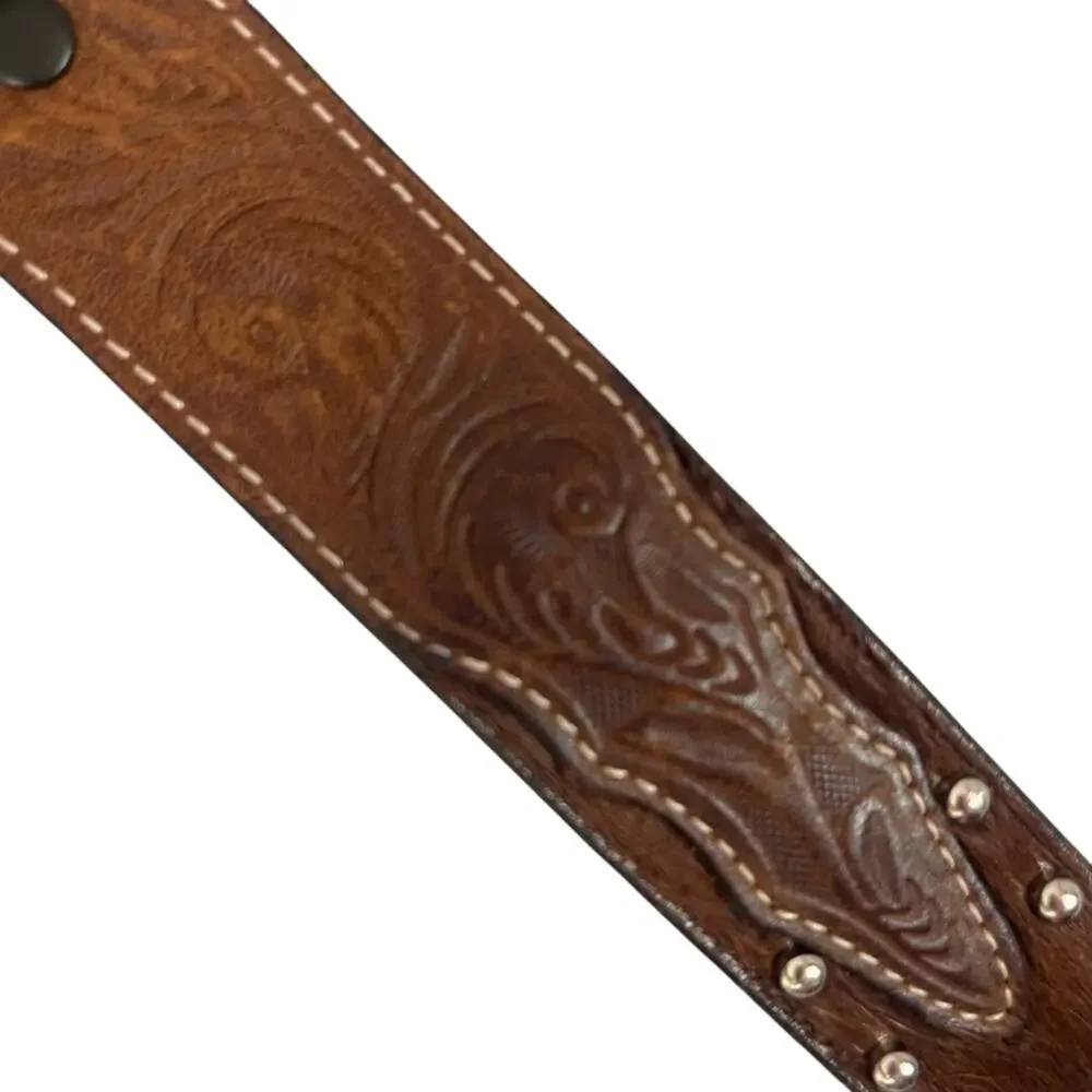 3D Kids Tooled Leather Western Belt 20” Brown Conchos Engraved Buckle Cowboy